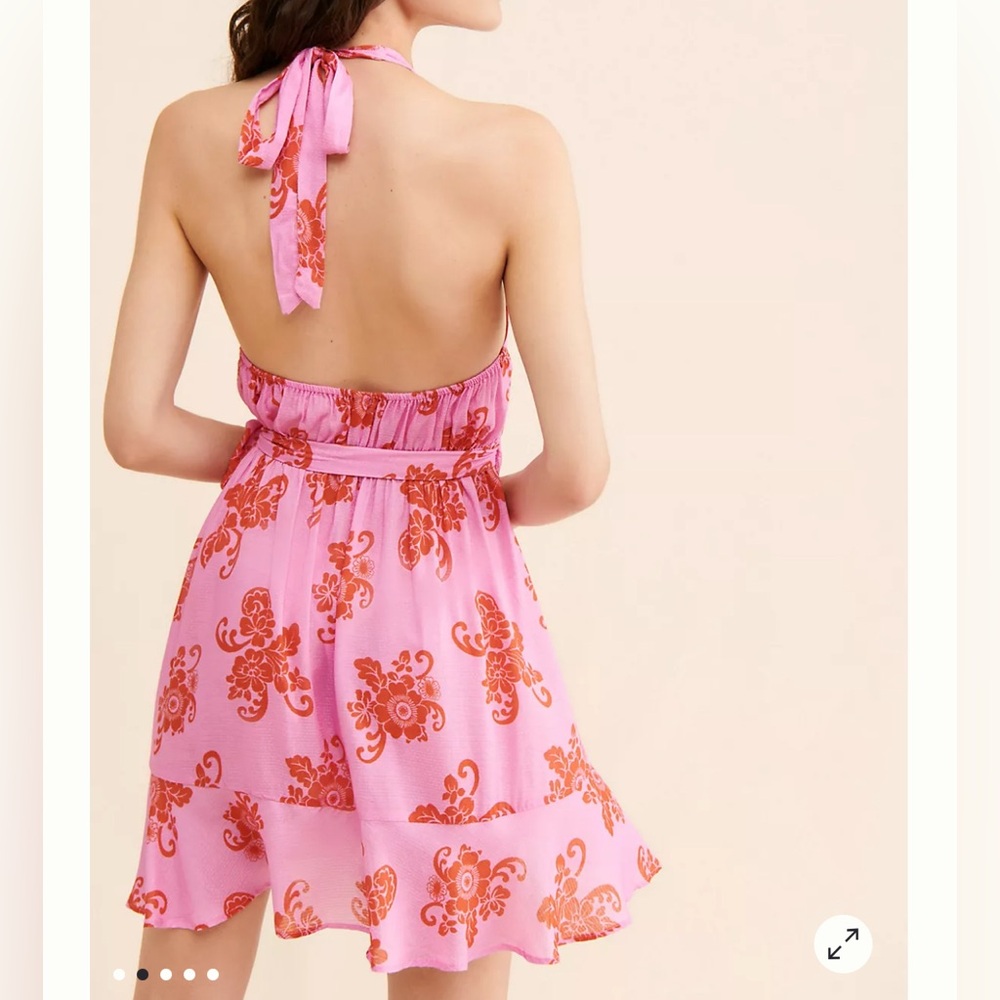 NWT🌺🌸Anthropologie Mini Pink Floral Wrap Halter Dress🌸🌺